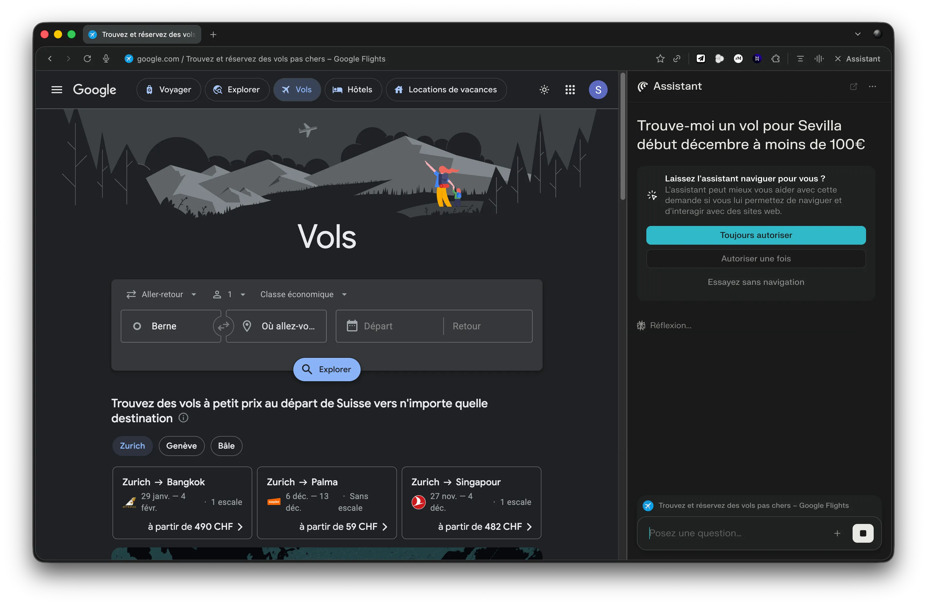 Capture d'écran Comet - Mode agent en action