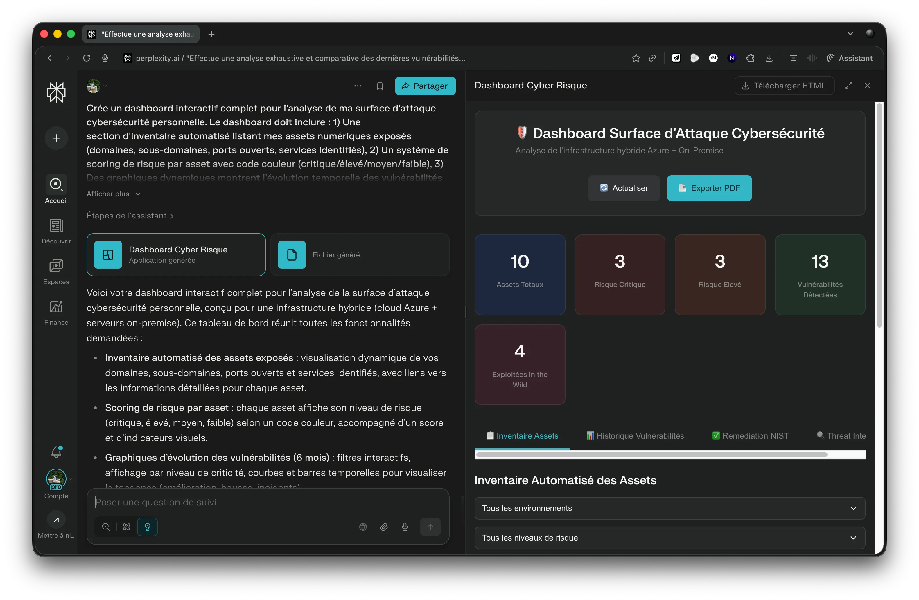 Capture d'écran Comet - Mode Laboratoire - Dashboard généré