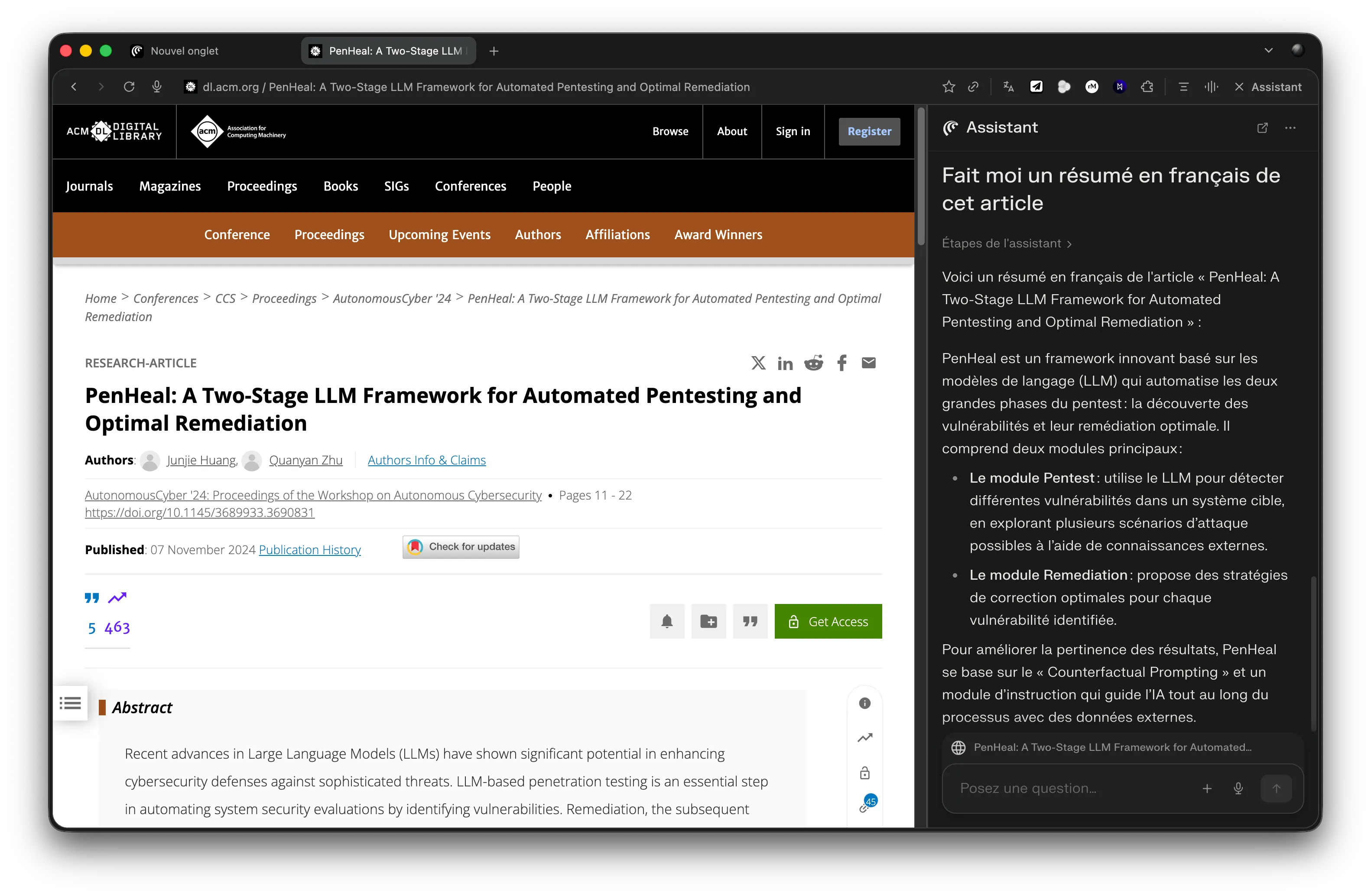 Barre latérale agent Comet - Résumé IA en contexte