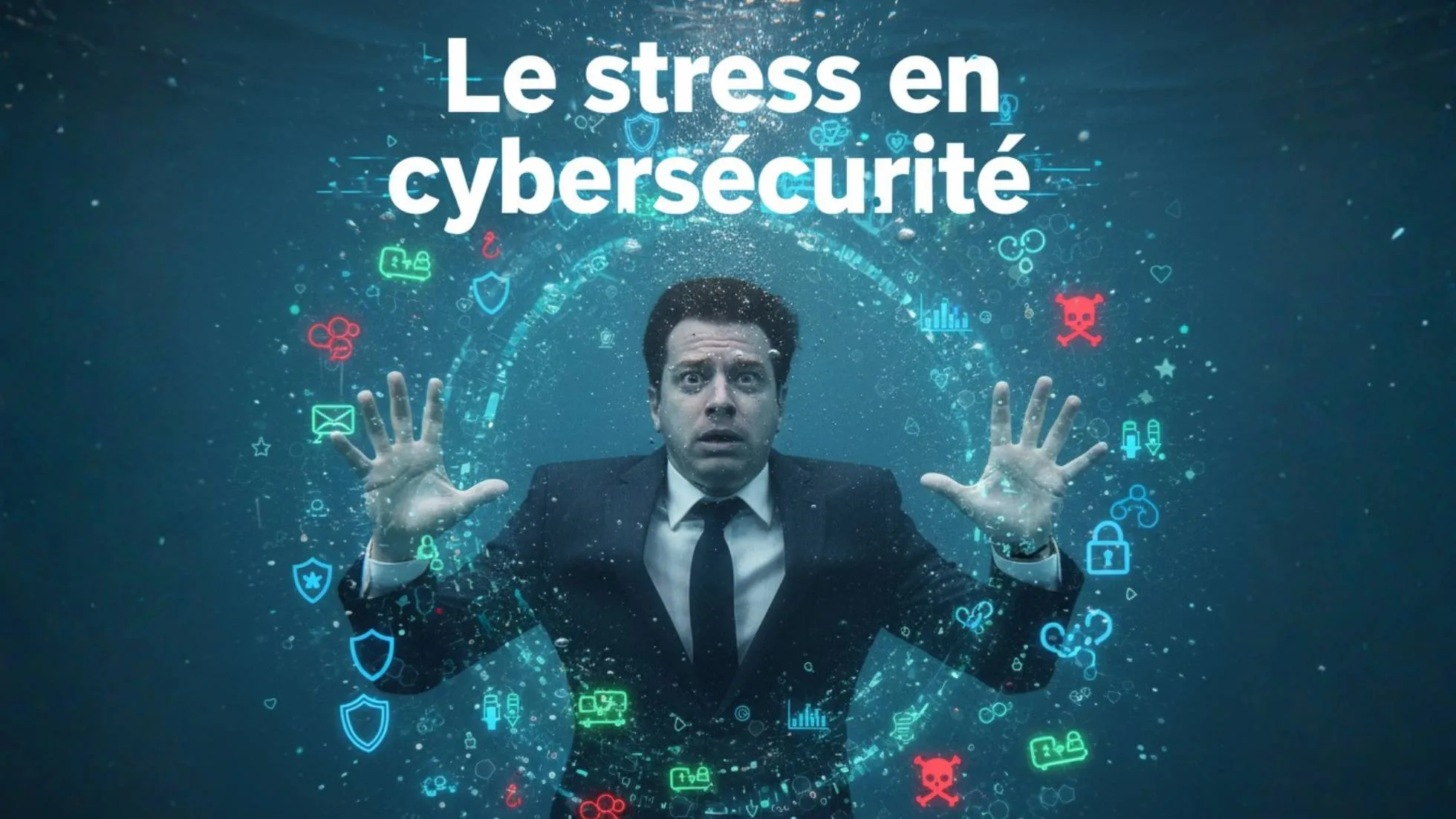 Expert en cybersécurité submergé par le stress et les alertes digitales