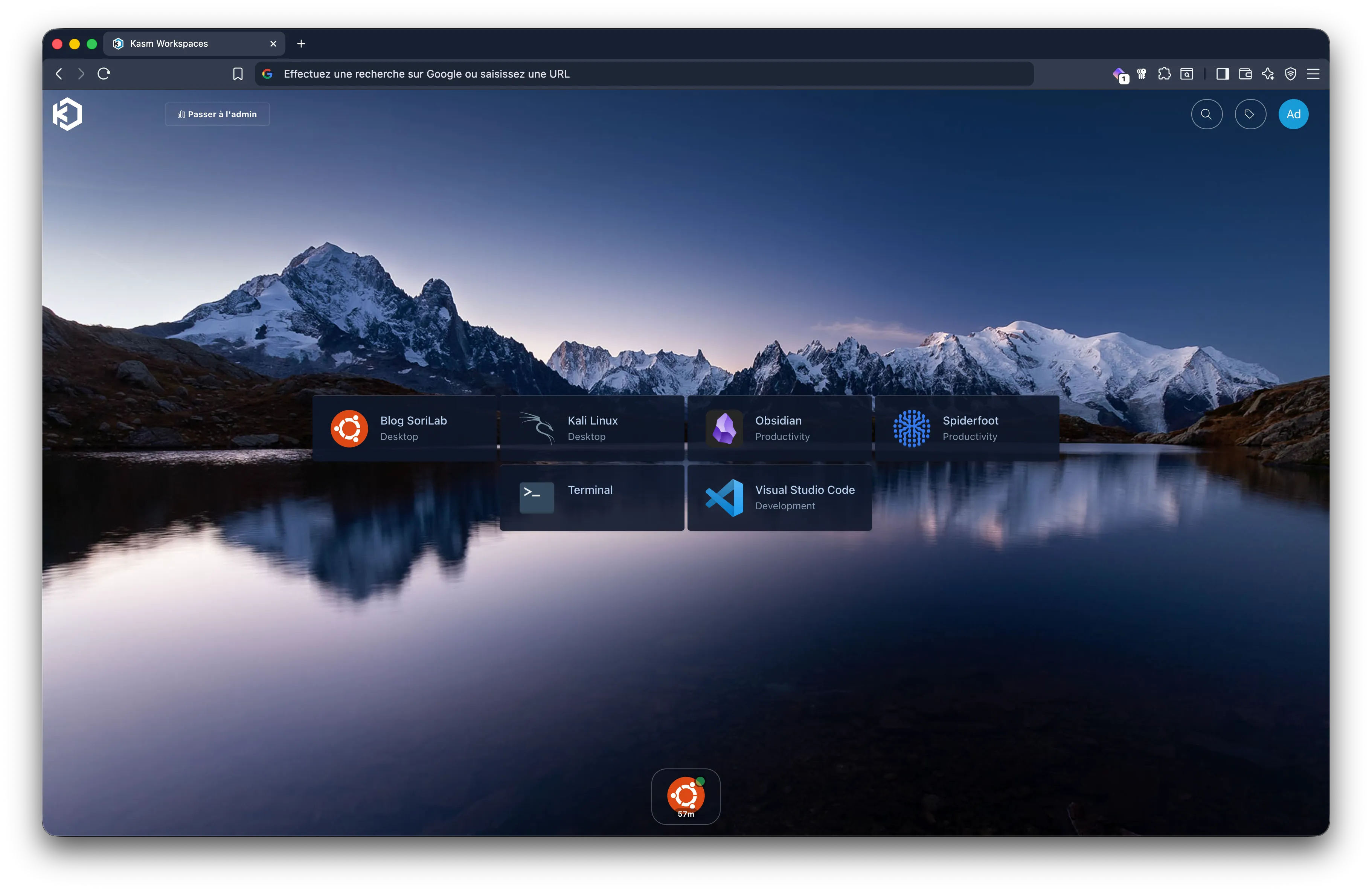 Workspace Kali Linux dans Kasm